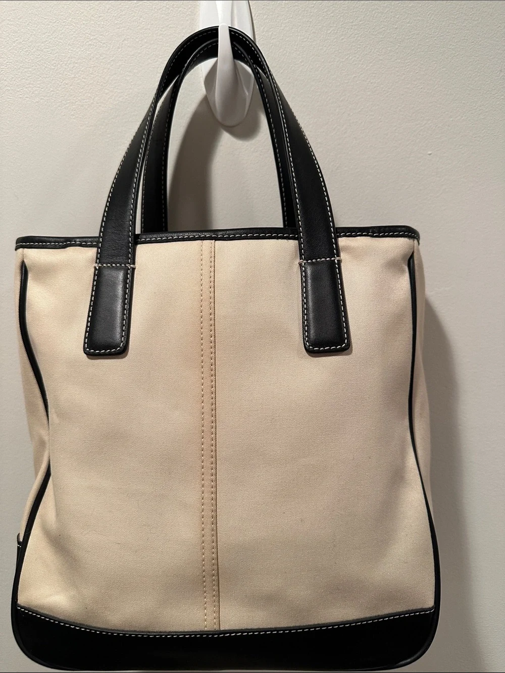 Coach Vintage Hampton Two-Tone Canvas and Leather Tote Bag in Cream and Black